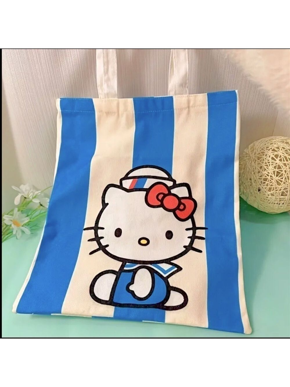 Hello Kitty Canvas Tote Bag, Cute & Sweet Style Shoulder Bag 14.9”X12.9” NIP